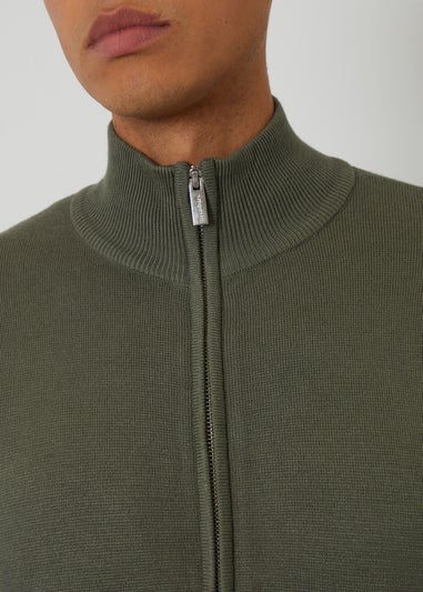 Threadbare Green Zip-Through Funnel Neck Knitted Cardigan