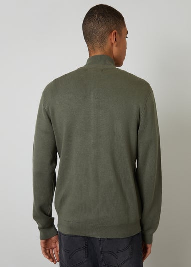 Threadbare Green Zip-Through Funnel Neck Knitted Cardigan
