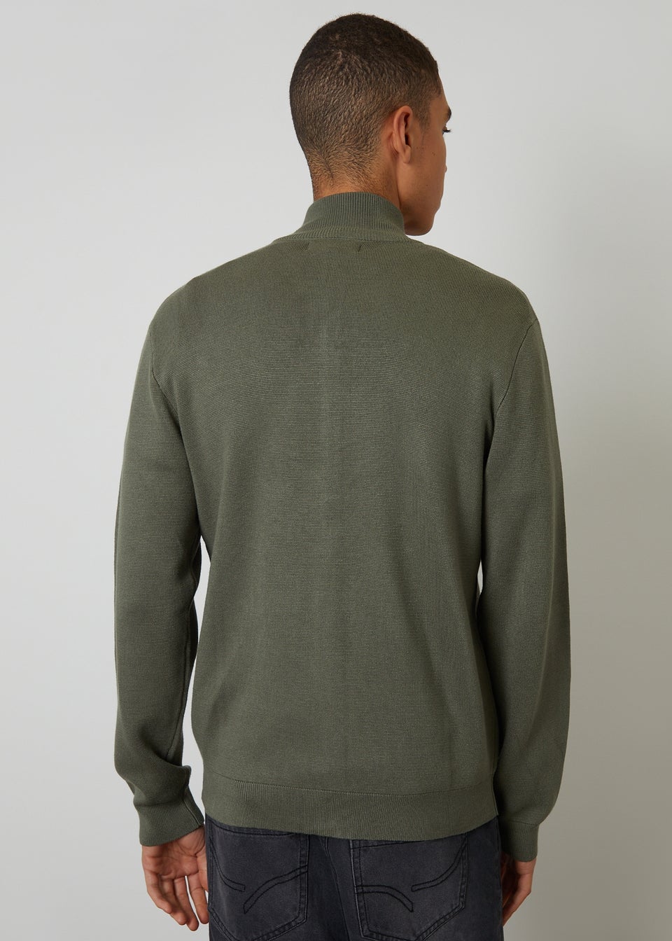 Threadbare Green Zip-Through Funnel Neck Knitted Cardigan