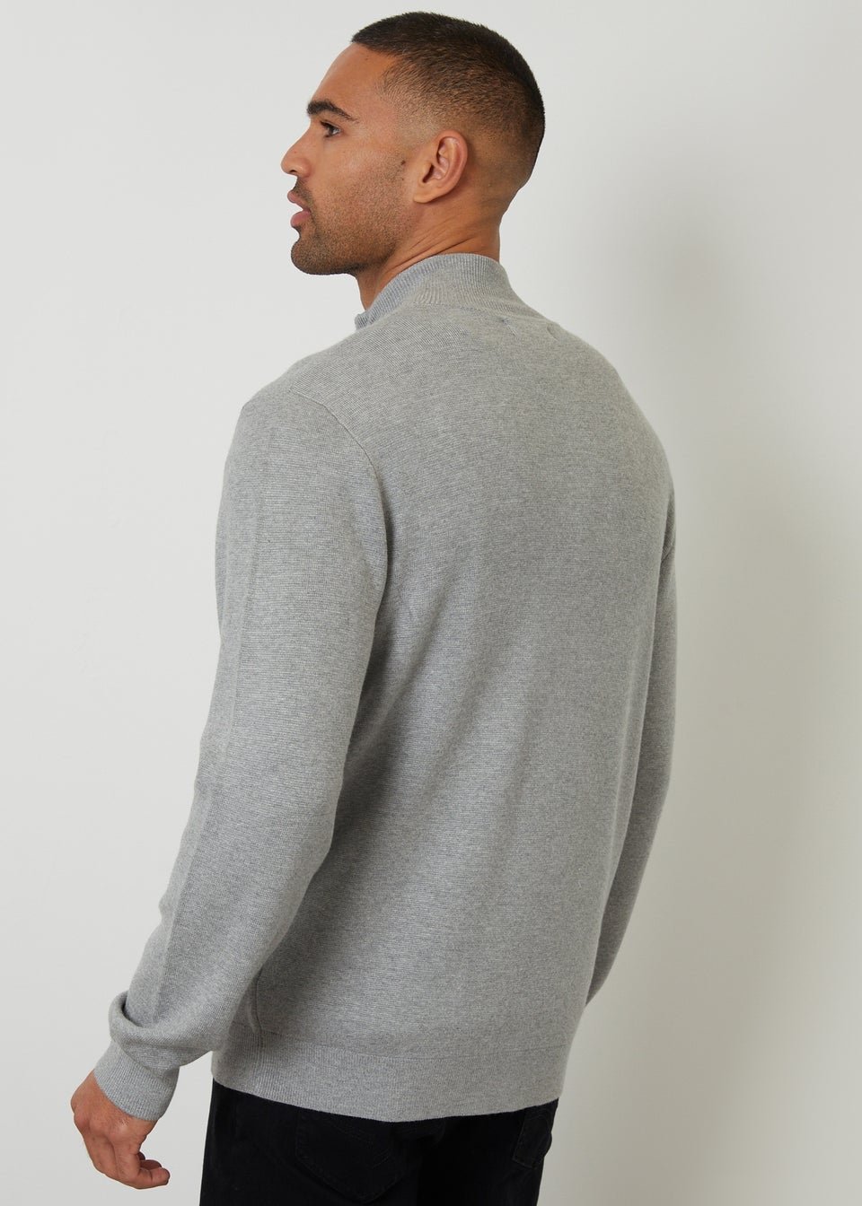 Threadbare Light Grey Zip-Through Funnel Neck Knitted Cardigan