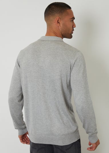 Threadbare Grey Knitted Long Sleeve Polo Jumper