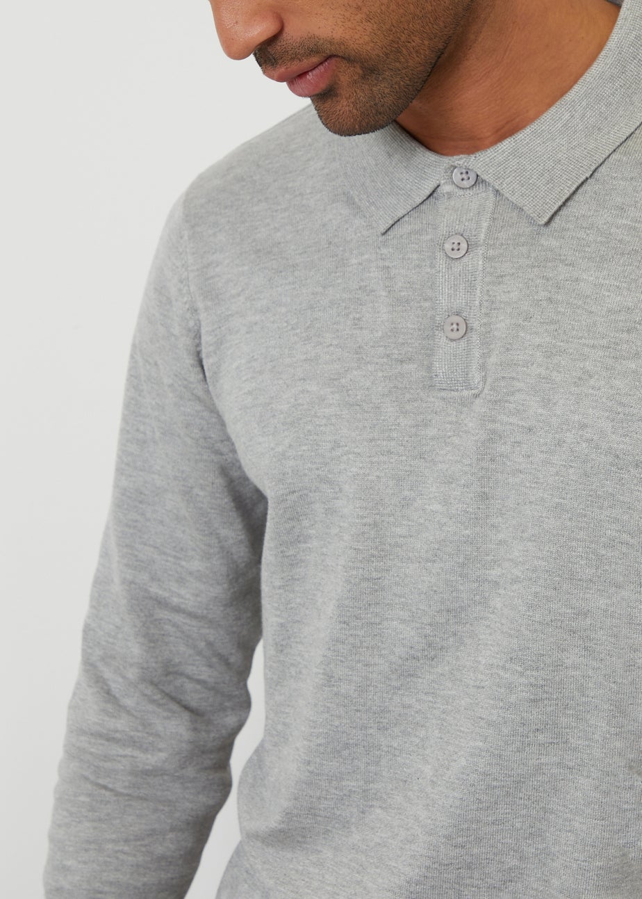 Threadbare Grey Knitted Long Sleeve Polo Jumper