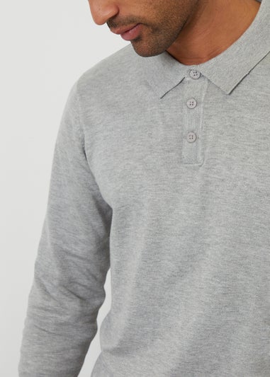Threadbare Grey Knitted Long Sleeve Polo Jumper