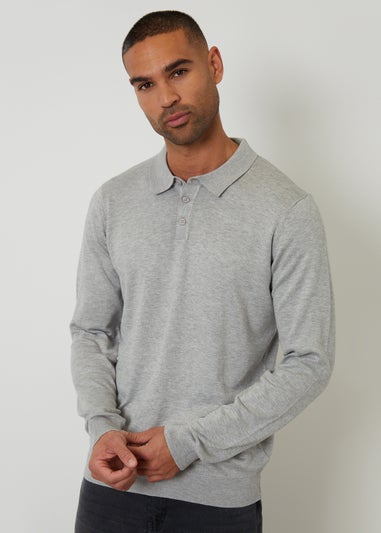 Threadbare Grey Knitted Long Sleeve Polo Jumper