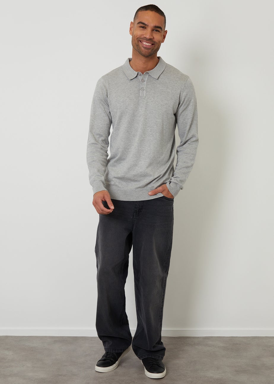 Threadbare Grey Knitted Long Sleeve Polo Jumper