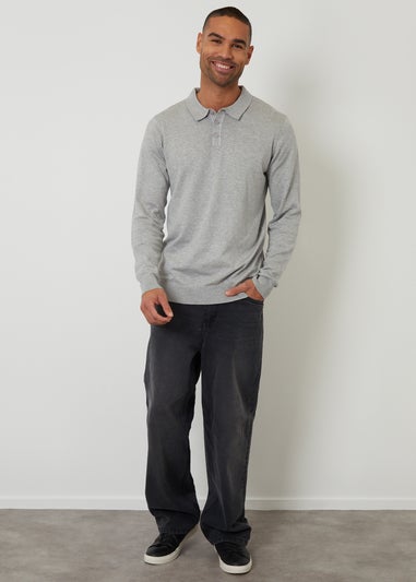 Threadbare Grey Knitted Long Sleeve Polo Jumper