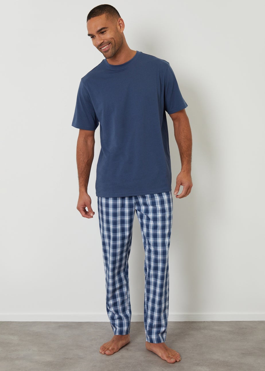 Threadbare Blue Check Relaxed Fit Pyjama Set