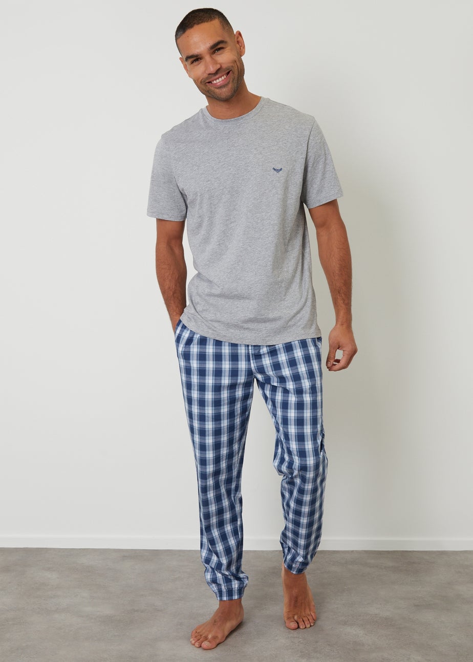 Threadbare Grey Short Sleeve Check Pyjama Set
