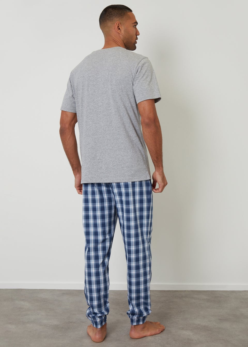 Threadbare Grey Short Sleeve Check Pyjama Set