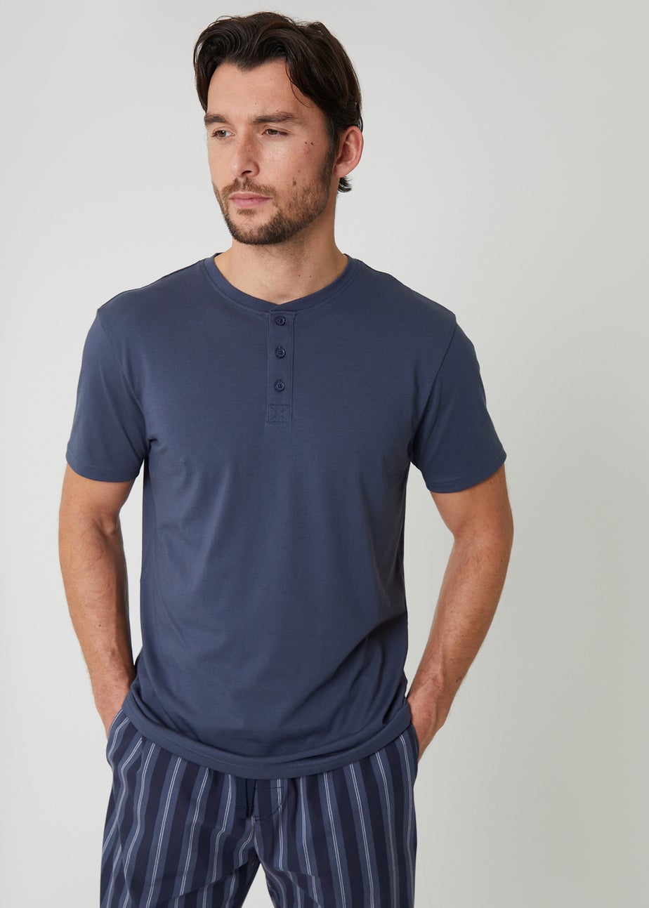 Threadbare Blue Stripe Grandad Fit Pyjama Set