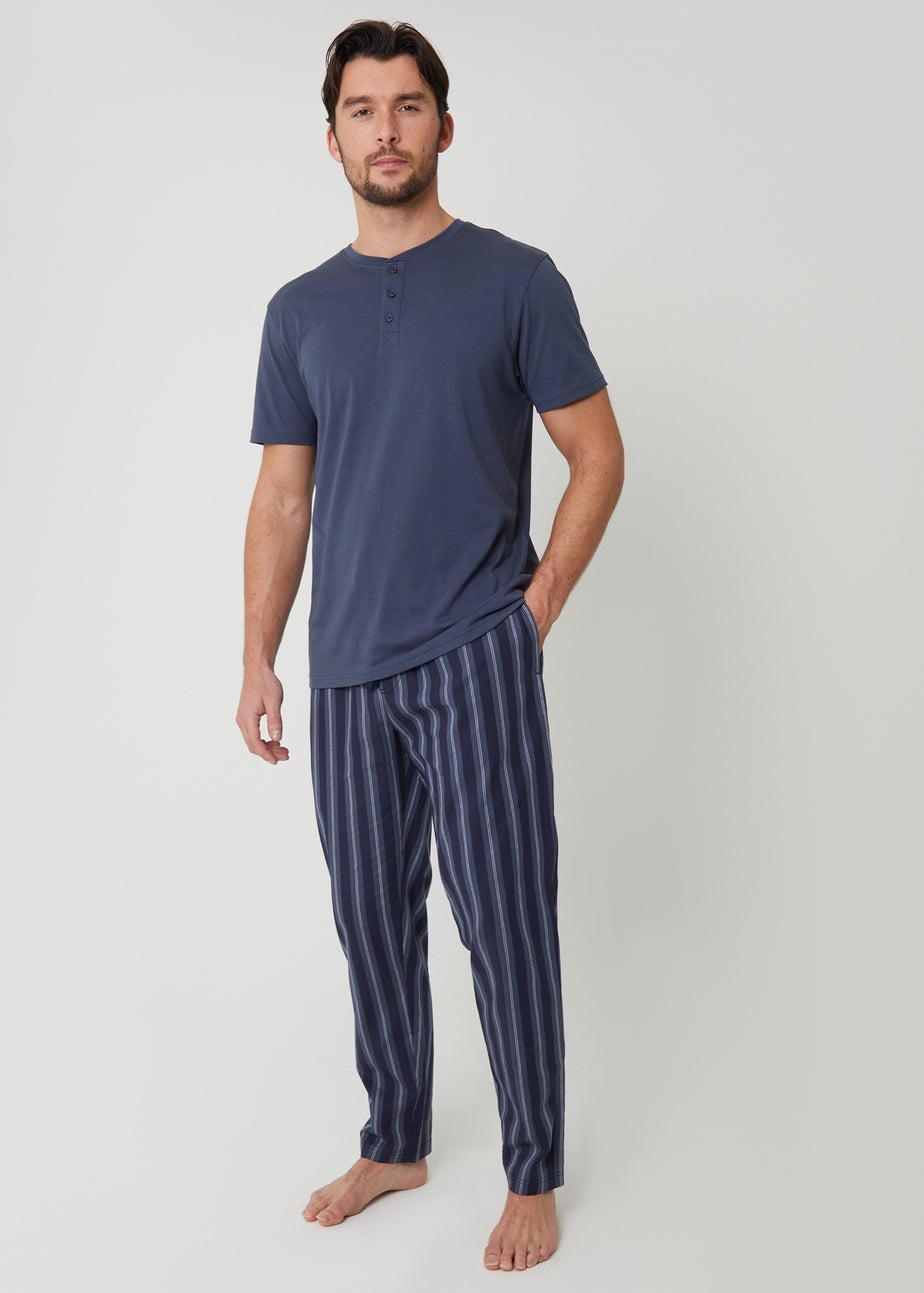Threadbare Blue Stripe Grandad Fit Pyjama Set