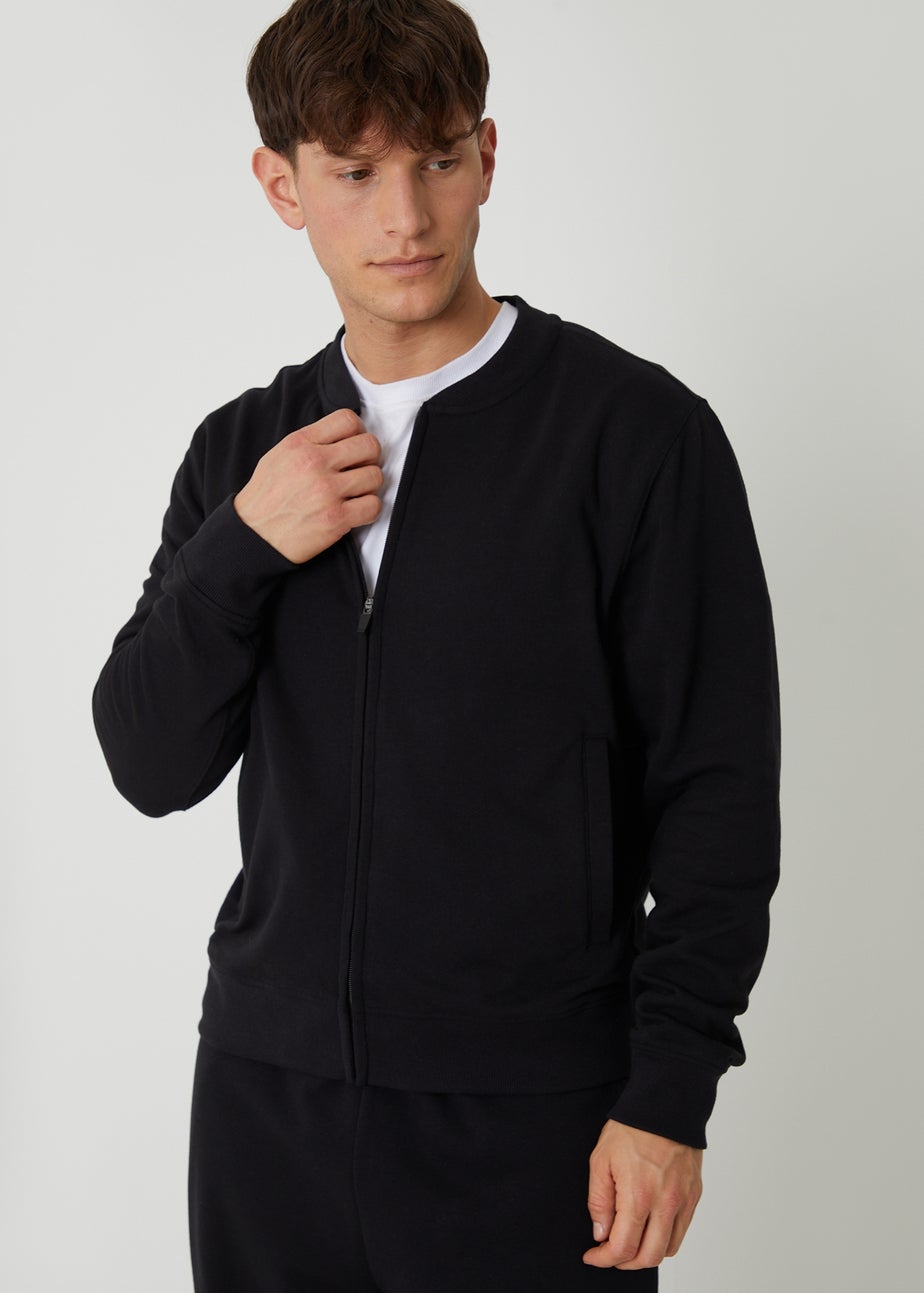 Threadbare Black Zip Through Sweat Bomber