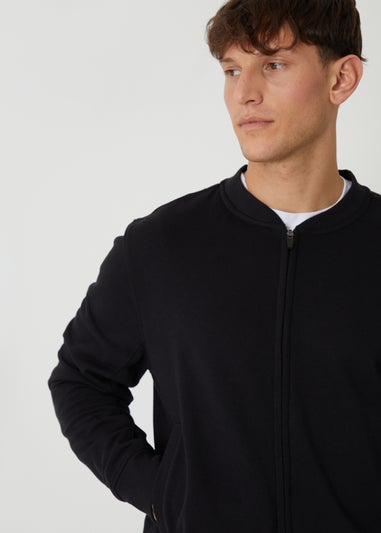 Threadbare Black Zip Through Sweat Bomber