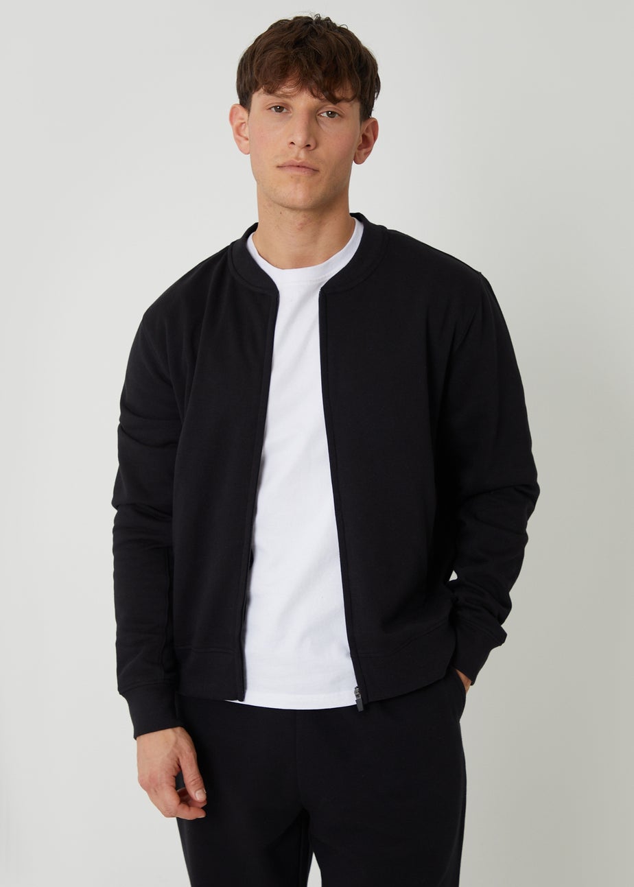 Threadbare Black Zip Through Sweat Bomber