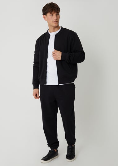 Threadbare Black Zip Through Sweat Bomber