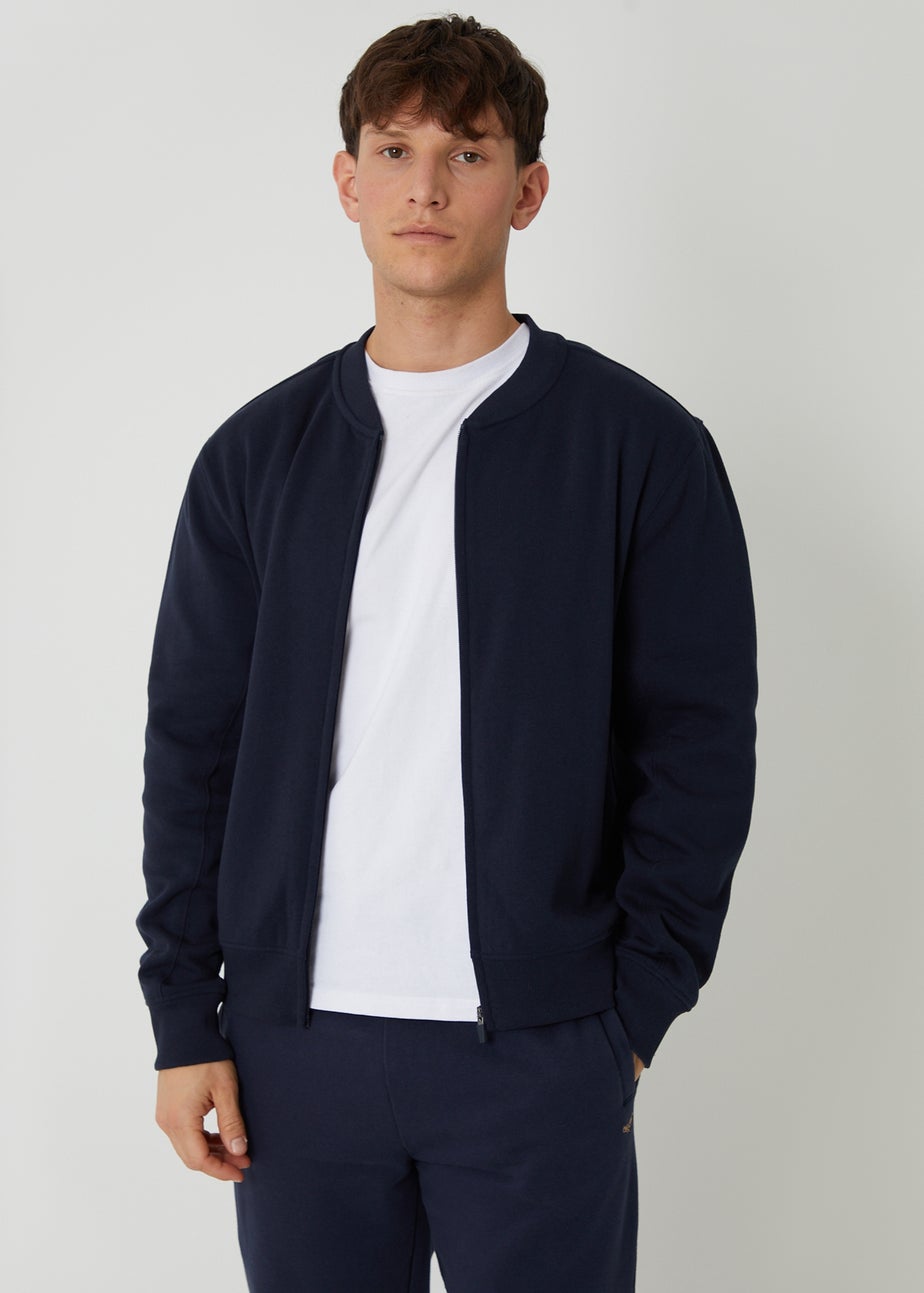 Threadbare Navy Zip Through Sweat Bomber