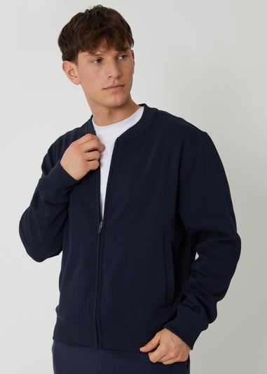 Threadbare Navy Zip Through Sweat Bomber