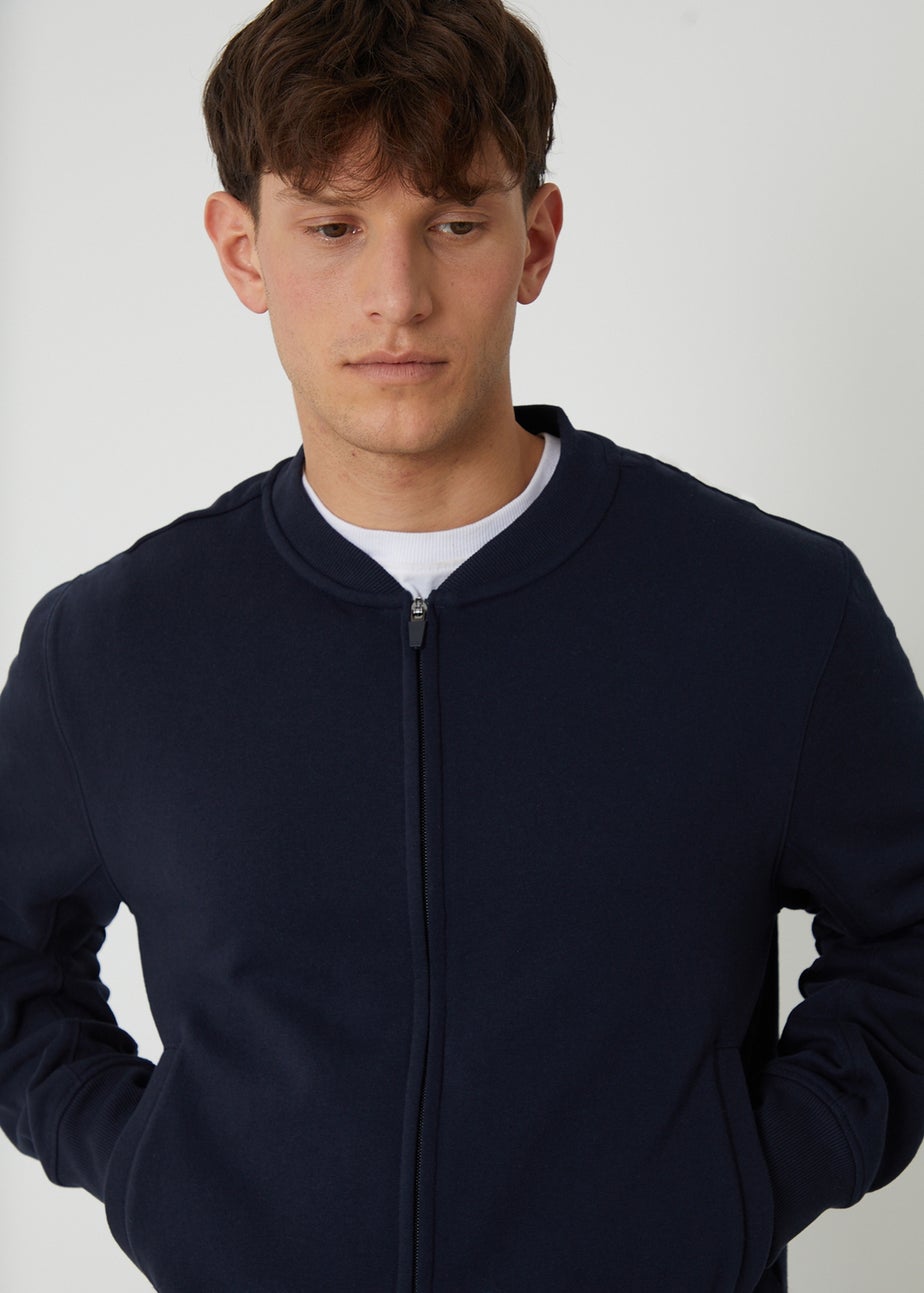 Threadbare Navy Zip Through Sweat Bomber