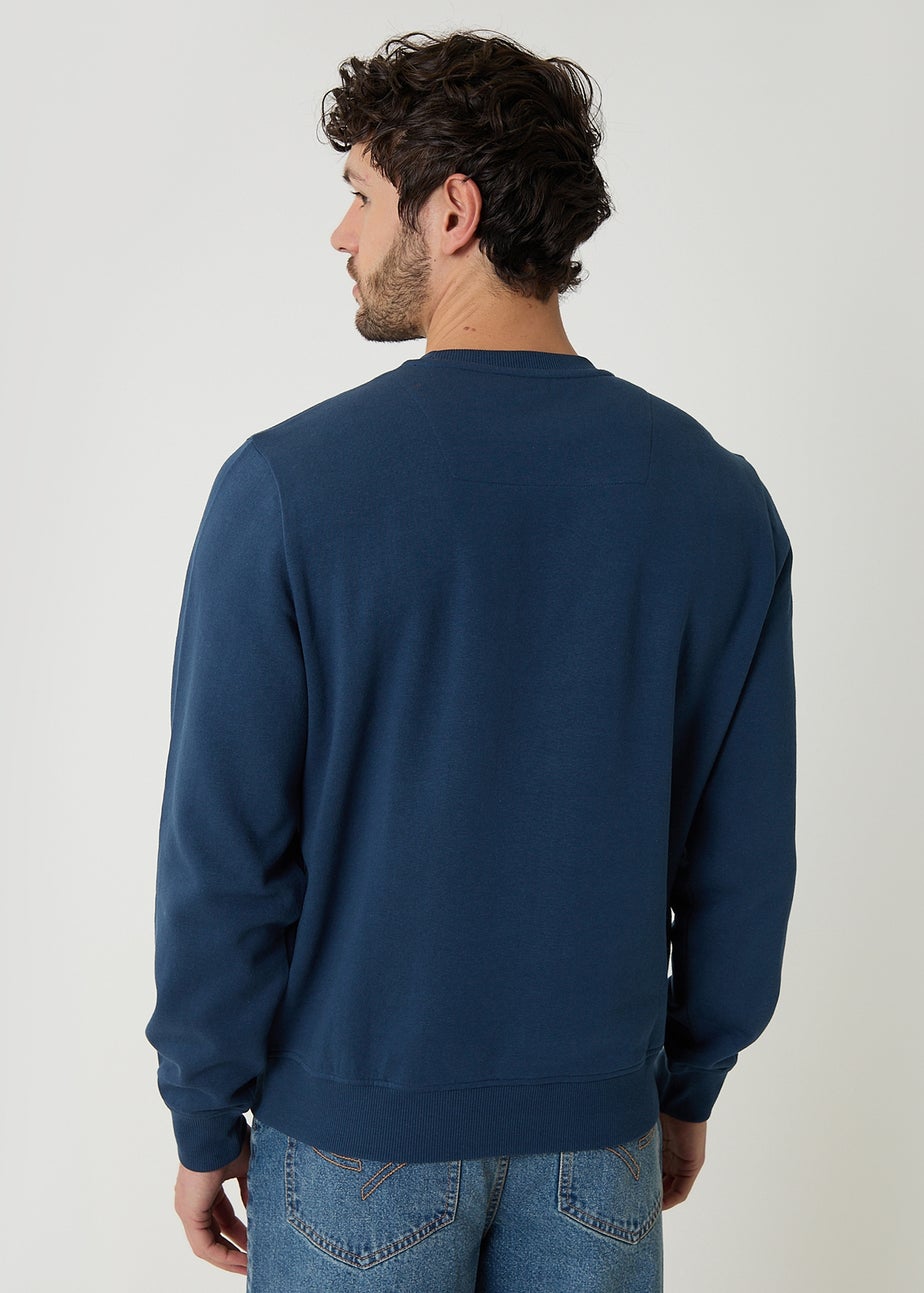 Threadbare Dark Blue Cotton Blend Crew Neck Sweatshirt