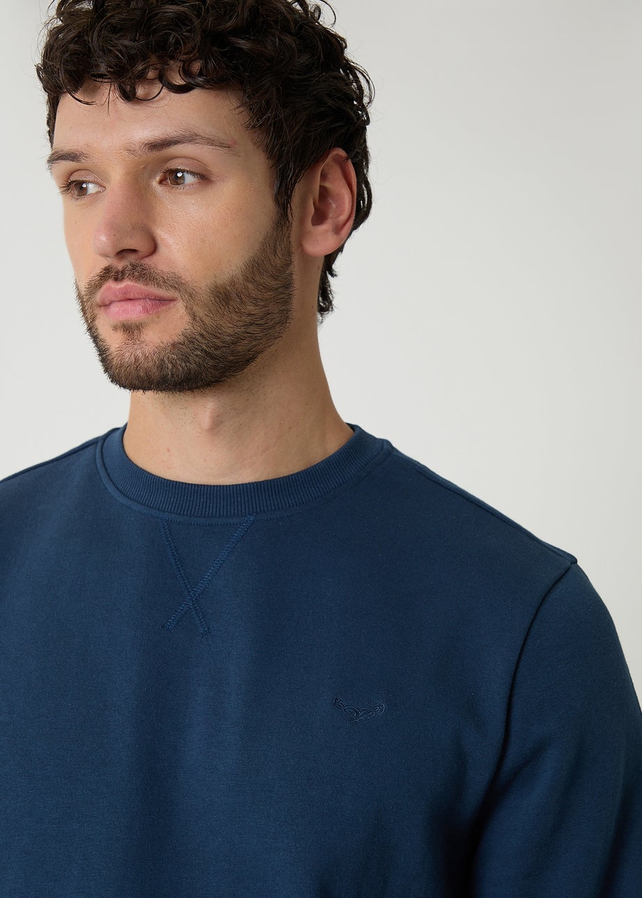 Threadbare Dark Blue Cotton Blend Crew Neck Sweatshirt