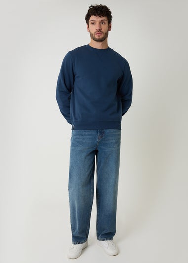 Threadbare Dark Blue Cotton Blend Crew Neck Sweatshirt