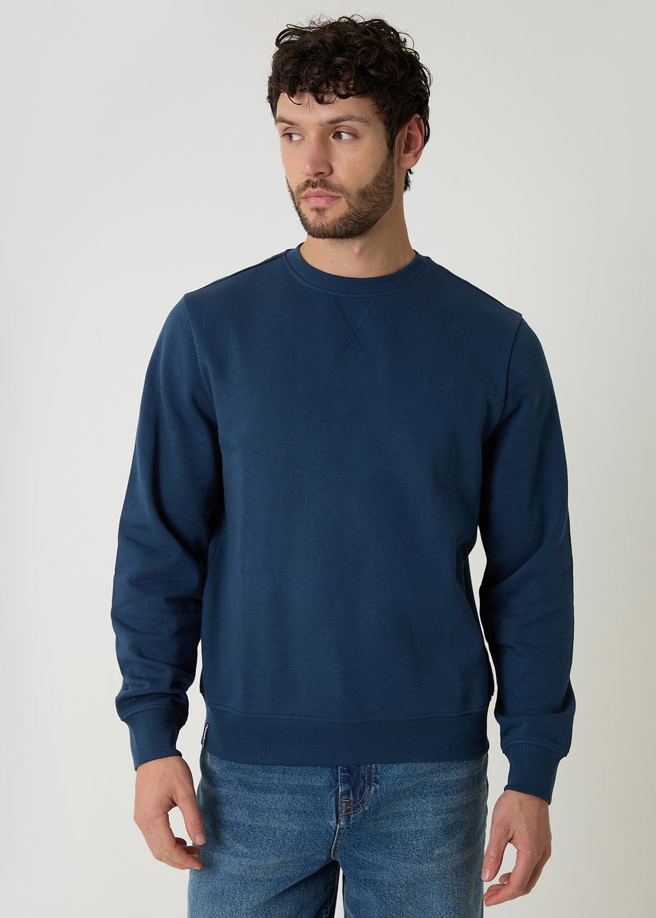 Threadbare Dark Blue Cotton Blend Crew Neck Sweatshirt