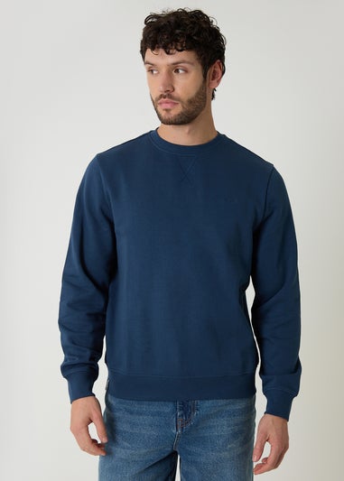 Threadbare Dark Blue Cotton Blend Crew Neck Sweatshirt