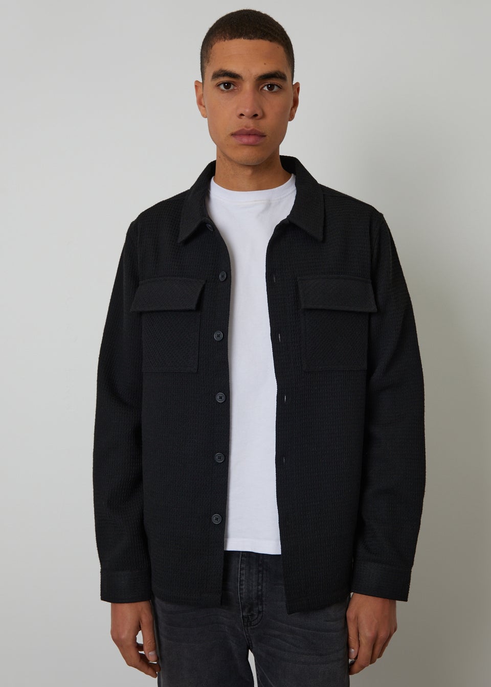 Threadbare Black Waffle Textured Shacket