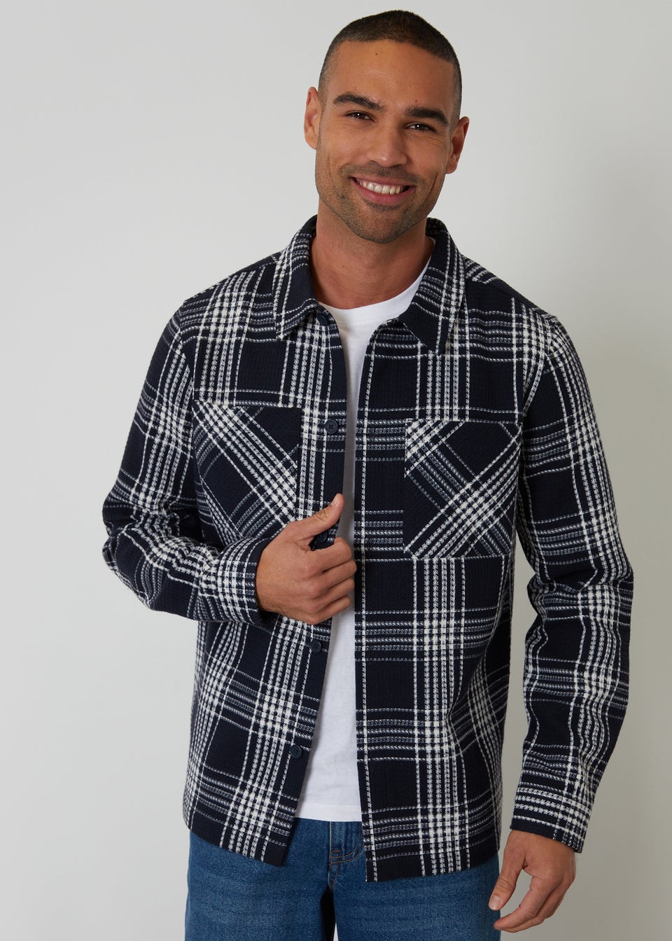 Threadbare Navy Check Waffle Textured Shacket
