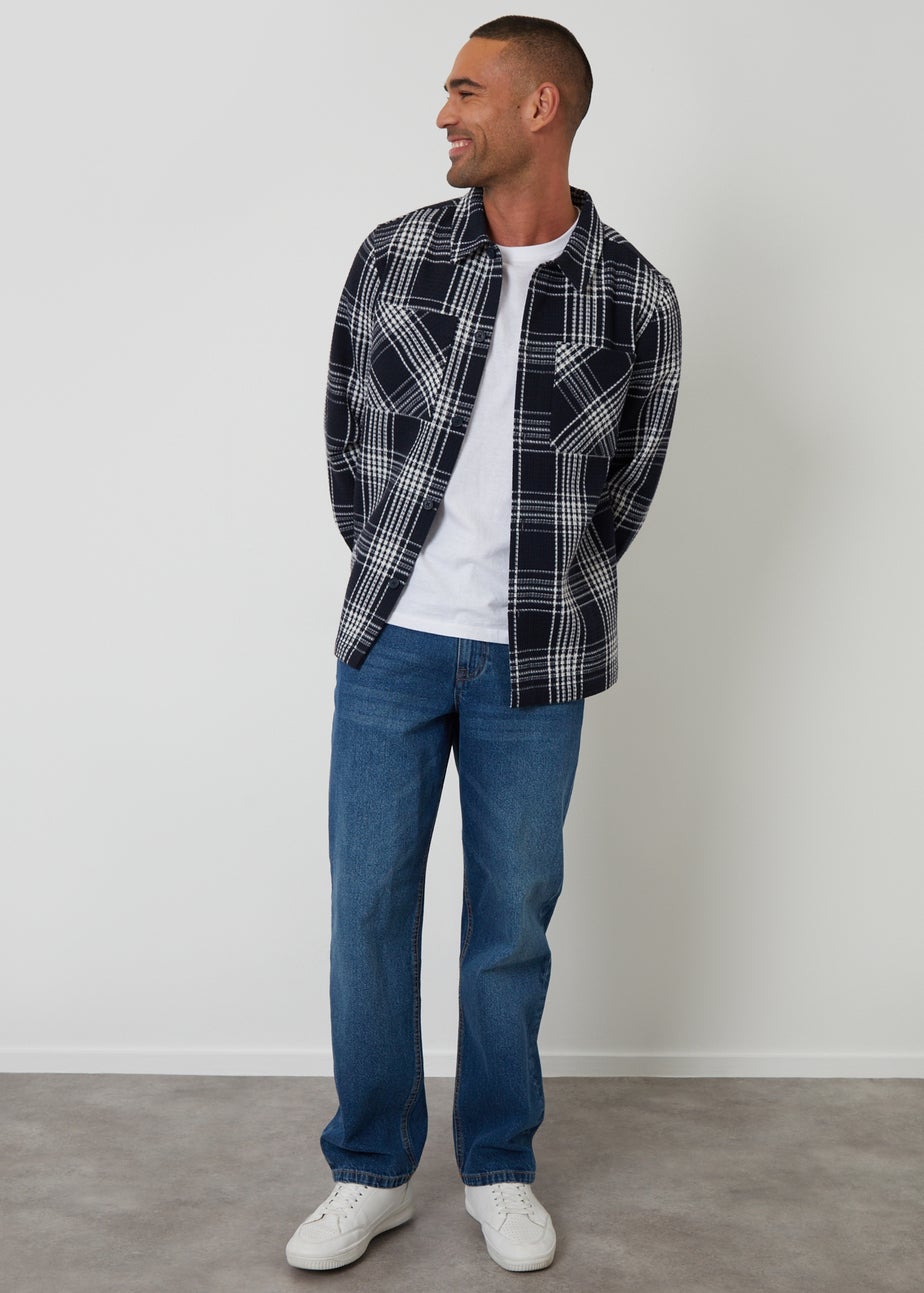 Threadbare Navy Check Waffle Textured Shacket