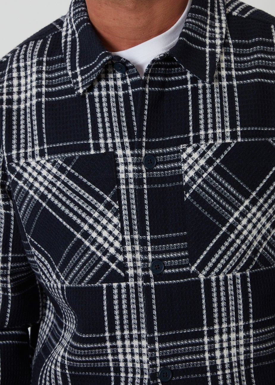 Threadbare Navy Check Waffle Textured Shacket