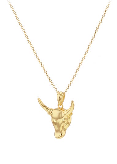 Golden Moments Sterling Silver Gold Plated Small Steer Head Pendant on Chain