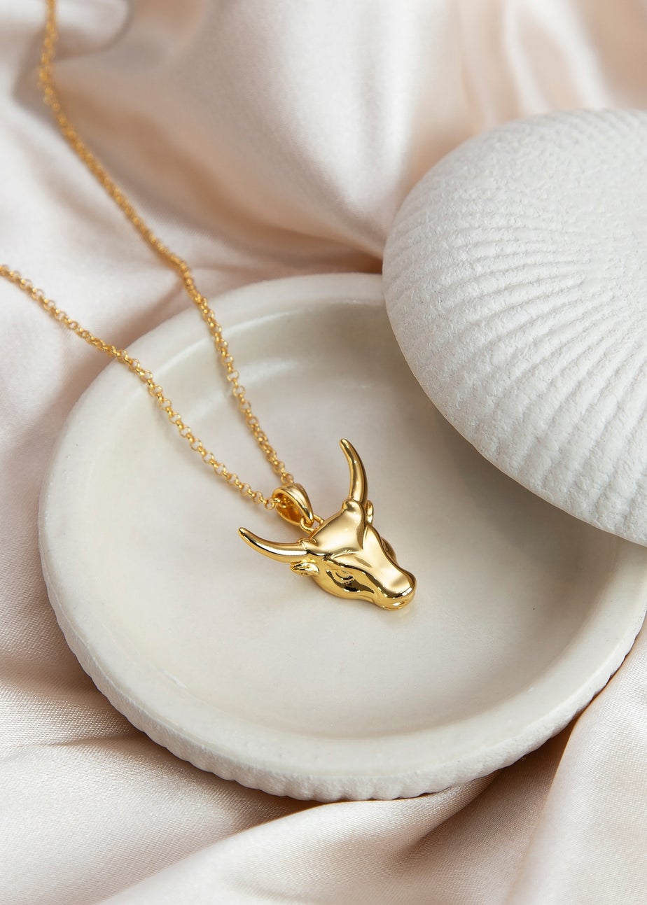 Golden Moments Sterling Silver Gold Plated Small Steer Head Pendant on Chain