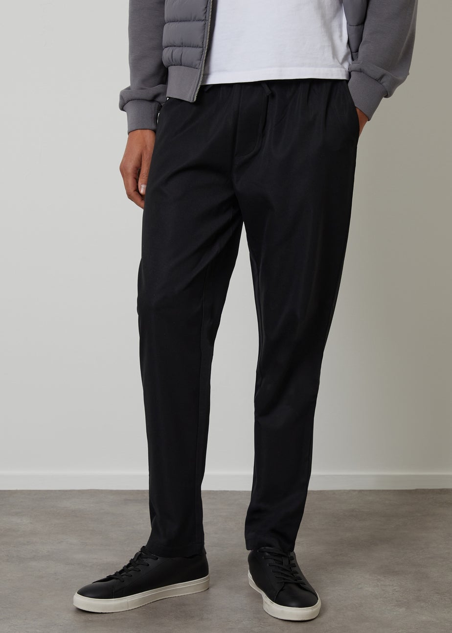 Threadbare Black Straight Fit Drawcord Trousers