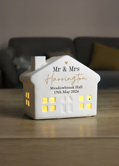 Personalised Memento Company Black & Gold LED Ceramic House