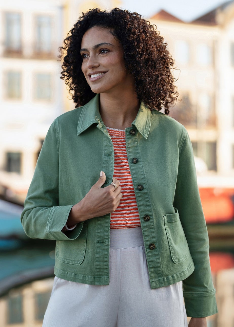 Yumi Green Canvas Jacket With Patch Pockets