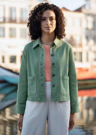 Yumi Green Canvas Jacket With Patch Pockets