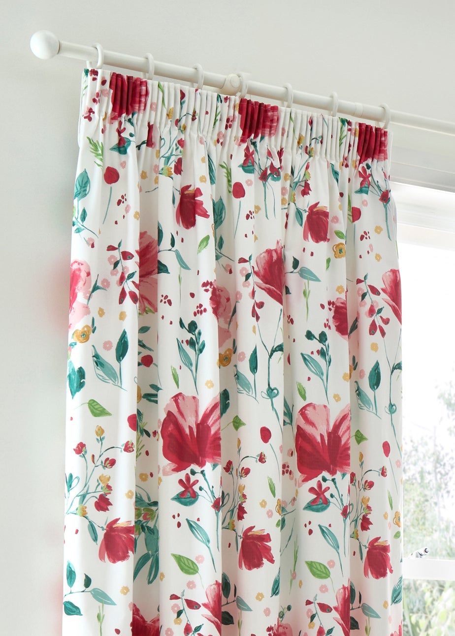 Dreams & Drapes Abstract Poppy Lightweight Red Pencil Pleat Curtains