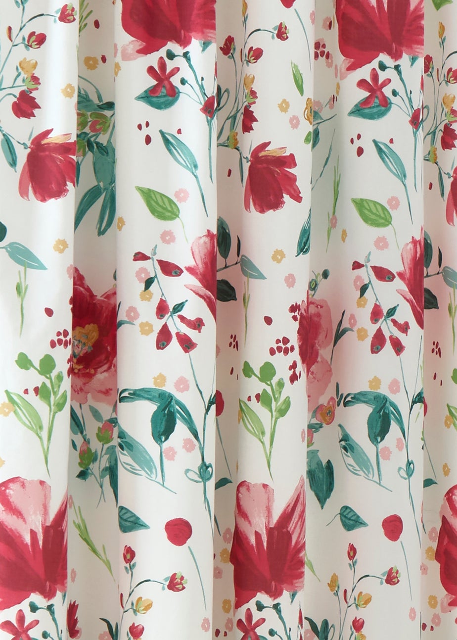 Dreams & Drapes Abstract Poppy Lightweight Red Pencil Pleat Curtains
