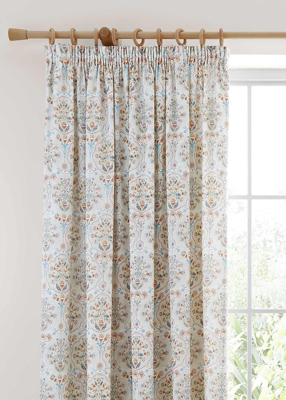 Dreams & Drapes Edena Decorative Floral Lightweight Natural Pencil Pleat Curtains