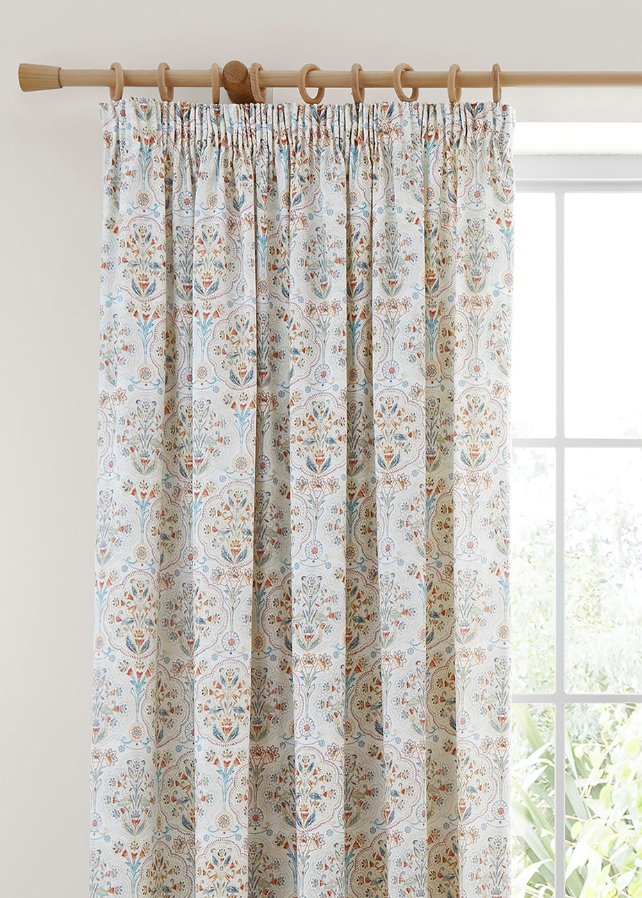 Dreams & Drapes Edena Decorative Floral Lightweight Natural Pencil Pleat Curtains