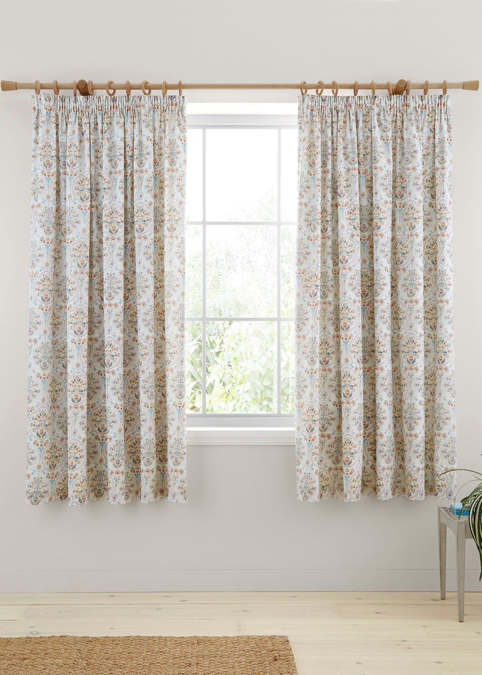 Dreams & Drapes Edena Decorative Floral Lightweight Natural Pencil Pleat Curtains