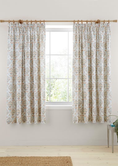 Dreams & Drapes Edena Decorative Floral Lightweight Natural Pencil Pleat Curtains