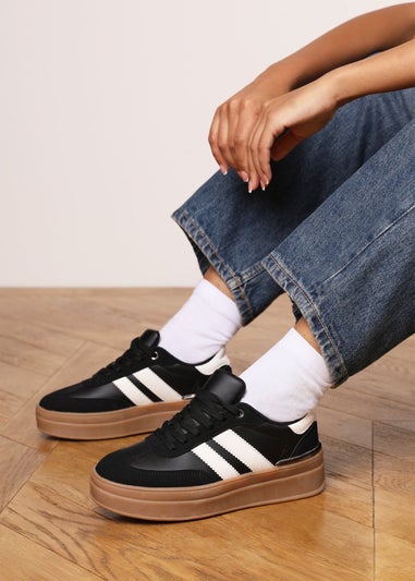 Where's That From Yulia Black Lace-Up Side Stripes Trainers