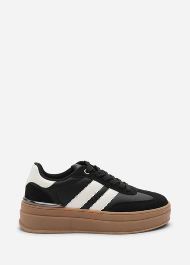 Where's That From Yulia Black Lace-Up Side Stripes Trainers