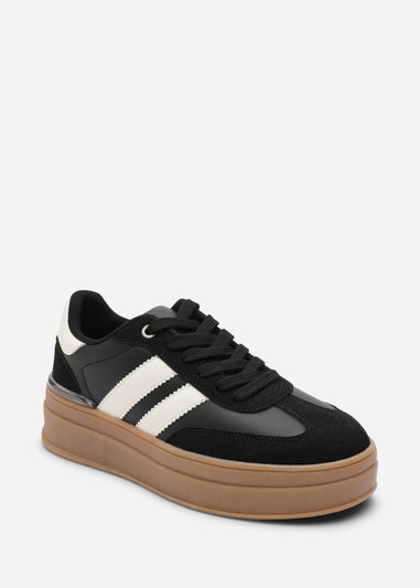 Where's That From Yulia Black Lace-Up Side Stripes Trainers