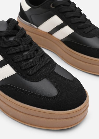 Where's That From Yulia Black Lace-Up Side Stripes Trainers