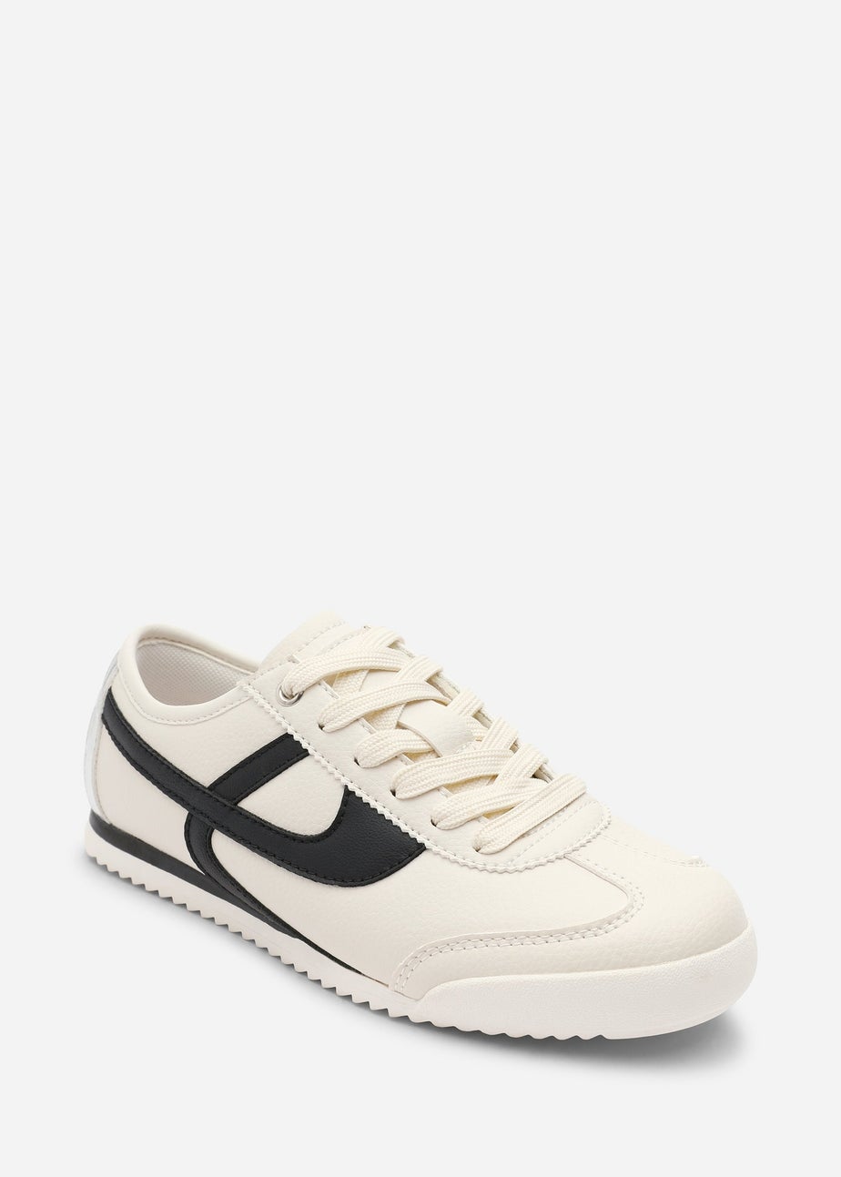 Where's That From Brisa Beige Court Trainer With Black Stripe