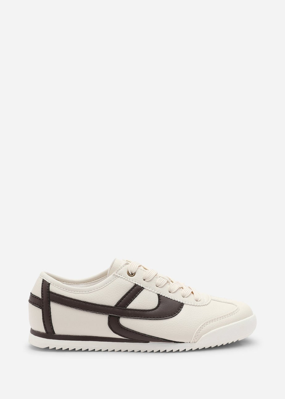 Where's That From Brisa Beige Court Trainer With Brown Stripe