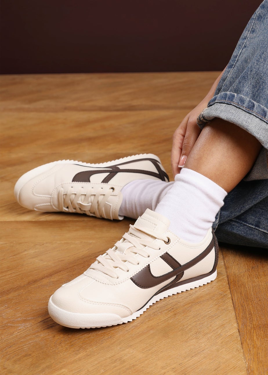 Where's That From Brisa Beige Court Trainer With Brown Stripe